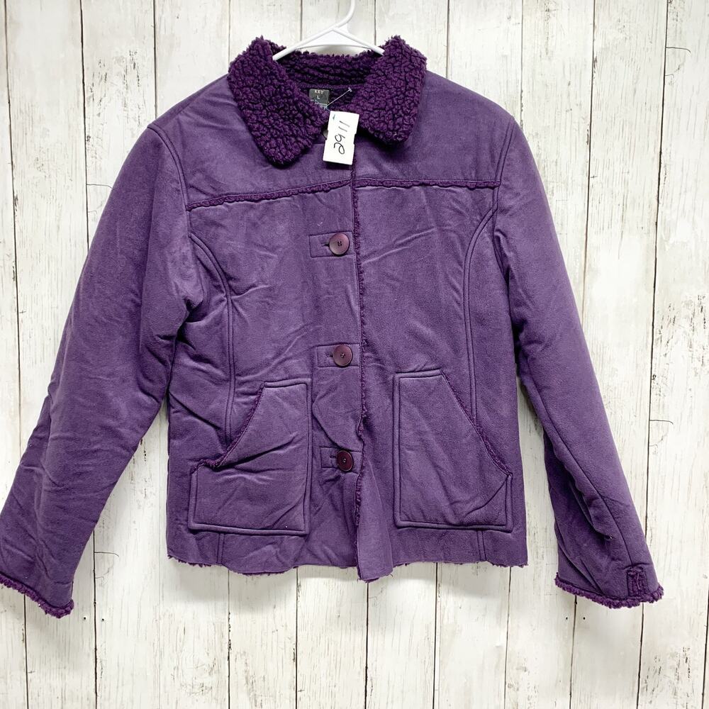 Vintage Key Jacket Women‎ Size Large Purple Collared Sherpa Lined Chore Coat